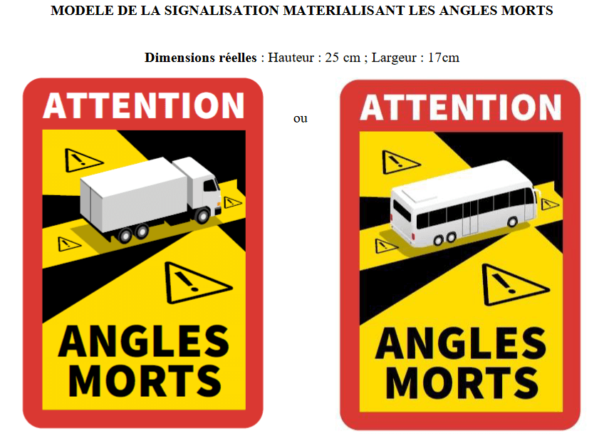 Affichage de signalisation des angles morts obligatoire sur les camions à  partir du 1er janvier 202